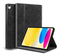 Gexmil Coque pour iPad 10,9 Pouces Cover,10ème Génération(2022) Étui en Cuir Véritable,Sommeil/Réveil Automatique,Stand Réglable,Antidérapant,Anti-Empreinte Digitale,Huile Cire Cuir Noir