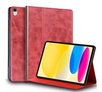 Gexmil Coque pour iPad 10,9 Pouces Cover,10ème Génération(2022) Étui en Cuir Véritable,Sommeil/Réveil Automatique,Stand Réglable,Antidérapant,Anti-Empreinte Digitale,Huile Cire Cuir Rouge