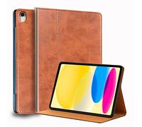 Gexmil Coque pour iPad 10,9 Pouces Cover,10ème Génération(2022) Étui en Cuir Véritable,Sommeil/Réveil Automatique,Stand Réglable,Antidérapant,Anti-Empreinte Digitale,Huile Cire Cuir Marron