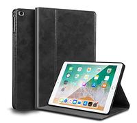 Gexmil Coque pour iPad 9,7 Pouces Cover,6ème/5ème Génération(2018/2017)-iPad Air 2/1 Gen. Étui en Cuir Véritable,Sommeil/Réveil Automatique,Stand Réglable,Antidérapant,Huile Cire Cuir Noir