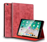 Gexmil Coque pour iPad 9,7 Pouces Cover,6ème/5ème Génération(2018/2017)-iPad Air 2/1 Gen. Étui en Cuir Véritable,Sommeil/Réveil Automatique,Stand Réglable,Antidérapant,Huile Cire Cuir Rouge
