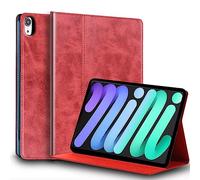 Gexmil Coque pour iPad Mini 8,3 Pouces Cover,6ème Génération(2021) Étui en Cuir Véritable,Sommeil/Réveil Automatique,Stand Réglable,Antidérapant,Anti-Empreinte Digitale,Huile Cire Cuir Rouge