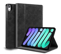 Gexmil Coque pour iPad Mini 8,3 Pouces Cover,6ème Génération(2021) Étui en Cuir Véritable,Sommeil/Réveil Automatique,Stand Réglable,Antidérapant,Anti-Empreinte Digitale,Huile Cire Cuir Noir