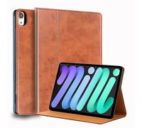 Gexmil Coque pour iPad Mini 8,3 Pouces Cover,6ème Génération(2021) Étui en Cuir Véritable,Sommeil/Réveil Automatique,Stand Réglable,Antidérapant,Anti-Empreinte Digitale,Huile Cire Cuir Marron