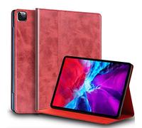 Gexmil Coque pour iPad Pro 11 Pouces Cover,4ème/3ème/2ème/1ème Génération(2022/2021/2020/2018) Étui en Cuir Véritable,Sommeil/Réveil Automatique,Stand Réglable,Antidérapant,Huile Cire Cuir Rouge