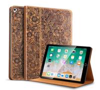 Gexmil Coque pour iPad Pro 12,9 Pouces Cover,2ème/1ème Génération(2017/2015) Étui en Cuir Véritable,Sommeil/Réveil Automatique,Stand Réglable,Antidérapant,Anti-Empreinte Digitale,Fleurs Brun-DE
