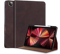 Gexmil Coque pour iPad Pro 12,9 Pouces Cover,6e/5e/4e/3e Génération(2022/2021/2020/2018) Étui en Cuir Véritable avec Connectivité Apple Pencil,Sommeil/Réveil Automatique,Antidérapant,Sand Dark Braun