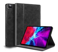 Gexmil Coque pour iPad Pro 12,9 Pouces Cover,6ème/5ème/4ème/3ème Génération(2022/2021/2020/2018) Étui en Cuir Véritable,Sommeil/Réveil Automatique,Stand Réglable,Antidérapant,Huile Cire Cuir Noir