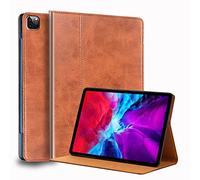 Gexmil Coque pour iPad Pro 12,9 Pouces Cover,6ème/5ème/4ème/3ème Génération(2022/2021/2020/2018) Étui en Cuir Véritable,Sommeil/Réveil Automatique,Stand Réglable,Antidérapant,Huile Cire Cuir Marron