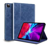 Gexmil Coque pour iPad Pro 12,9 Pouces Cover,6ème/5ème/4ème/3ème Génération(2022/2021/2020/2018) Étui en Cuir Véritable,Sommeil/Réveil Automatique,Stand Réglable,Antidérapant,Huile Cire Cuir Bleu