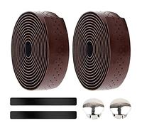 Gexmile 2 Rouleaux Ruban de Guidon de Vélo Guidoline Vélo Route Cuir PU Antidérapant Absorbant Bande Confort Marron avec Bouchon d'extrémité Barre