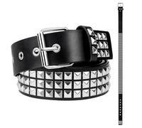 gexuamz Ceinture Punk Cloutée pour Homme et Femme, 115 cm Ceinture en Cuir Synthétique Noir avec Double Œillet et Boucle Métallique, Style Rock Gothique Y2k Accessoire Mode pour Jeans et Robes