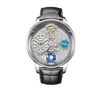 GeYa Montre mécanique et à quartz planétaire pleine pierre, Argenté/blanc, Mécanique céleste squelette de luxe