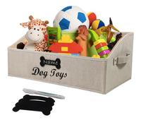 Geyecete Grand Panier de Rangement pourJouets pour Chien,Pliable Boîte à Jouets pour Chiens, Tissu Trapèze Panier Chien-Personnalisé-pour jouets et accessoires pour chien-Kaki rayé