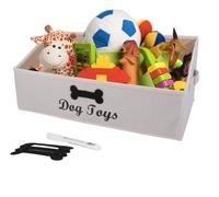 Geyecete Grand Panier de Rangement pourJouets pour Chien,Pliable Boîte à Jouets pour Chiens, Tissu Trapèze Panier Chien-Personnalisé-pour jouets et accessoires pour chien-SlubBeige