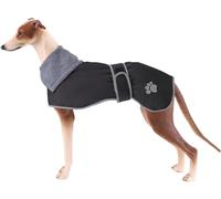 Geyecete- Manteau d'hiver Chaud imperméable pour lévrier, avec Doublure en Polaire, Chien Veste avec Trou pour Harnais et Bandes réglables, pour Moyens et Grands Greyhound Chien-Noir-M