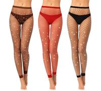 Geyoga 3 Collants en Résille Taille Haute Noirs avec Strass sans Pieds(Noir, rouge, café,M)