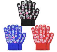 Geyoga 3 Paires Gants Chauds d'Hiver Gants en Tricot à Doigts Complets pour Enfant Fille de 5 à 10 Ans(Bleu Ciel, Noir, Rouge)