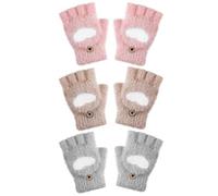 Geyoga 3 Paires Gants Convertibles sans Doigts de Cœur d'Hiver pour Garçon(Kaki, Rose, Gris,3-6 Ans)