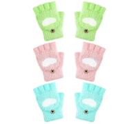 Geyoga 3 Paires Gants Convertibles sans Doigts de Cœur d'Hiver pour Garçon(Rose, Vert, Vert Pâle,3-6 Ans)