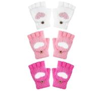 Geyoga 3 Paires Gants Convertibles sans Doigts de Cœur d'Hiver pour Garçon(Rouge, Rose, Blanc,3-6 Ans)