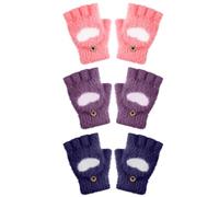 Geyoga 3 Paires Gants Convertibles sans Doigts de Cœur d'Hiver pour Garçon(Violet, Bleu Marine, Rouge,3-6 Ans)