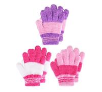 Geyoga 3 Paires Gants en Tricot d'Hiver Extensibles pour Enfant (Couleur Vive, L)