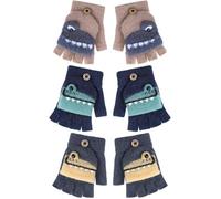 Geyoga 3 Paires Mitaines Hiver Enfants Gants Convertibles à Rabat Chaudes Mitaines 5~10 Ans(Gris Foncé, Bleu Marine, Marron)