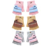 Geyoga 3 Paires Mitaines Hiver Enfants Gants Convertibles à Rabat Chaudes Mitaines 5~10 Ans(Gris, Jaune, Rose)