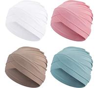 Geyoga 4 Pièces Chapeaux Turban Femmes Bonnet Turban de Sommeil Chimio Extensible (Vert Menthe, Kaki, Blanc, Rose Clair)