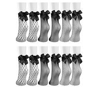 Geyoga 6 Paires Chaussettes en Résille Noires Élastiques Creuses Mi-Bas en Dentelle Courts Femmes (Style de Nœud Papillon)