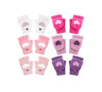 Geyoga 6 Paires Gants Demi-Doigts pour Enfants Hiver Mitaines Convertibles à Rabat en Tricot de Cœur(Vif,5-10 ans)