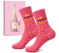 Geyoga Cadeau Prosecco pour Femmes 1 Paire Chaussettes Prosecco Queen Chaussettes Drôles pour Dames Anniversaire Noël Cadeau Secret de Père Noël, EU 36-42(Rouge Rose)