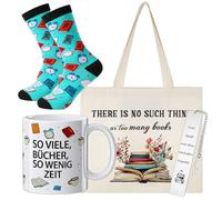 Geyoga Cadeaux pour Amoureux Livres avec Citations Inclus Tasse en Céramique Sac en Toile Chaussettes et Marque-Page en Acier Inoxydable Cadeaux Amusants pour Enseignant Anniversaire Noël(Vert)