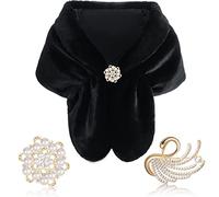 Geyoga Châle en Fausse Fourrure avec Broches Strass (Noir, Cheveux Courts)