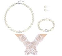 Geyoga Ensemble de 4 colliers de perles pour petites filles, petites filles, bijoux, communion, gants pour enfants, Noël, thé, mariage, 4-8 Years, perles artificielles et alliage, perles artificielles