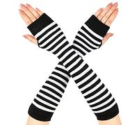 Geyoga Gants Gothiques Mitaines Longs Rayés Gants sans Doigts (Blanc et Noir)