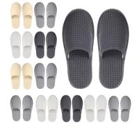 Geyoga Lot de 12 paires de pantoufles antidérapantes jetables pour voyage, hôtel, demoiselle d'honneur, spa, fête de mariage, maison sans chaussures, Blanc, noir, gris, beige, Medium