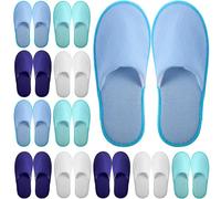 Geyoga Lot de 12 paires de pantoufles jetables antidérapantes lavables et réutilisables pour spa, voyage, hôtel, intérieur, maison, mariée, salle de bain, Série bleue, Medium