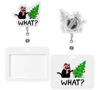 Geyoga Lot de 2 porte-badges horizontaux en forme de chat noir avec porte-badge rétractable avec pince crocodile, porte-nom amusant pour travailleur, médecin, infirmière, enseignant, accessoires de