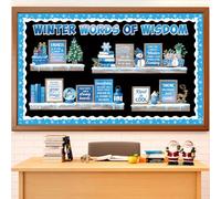 Geyoga Tableau d'affichage d'hiver avec mots de sagesse - Décorations de Noël pour salle de classe - Citation motivante - Découpages d'étagère - Bordures de livres de vacances, lecture, bibliothèque