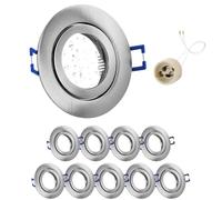 GeyouLux 10x Spot LED Encastrable 230V IP44 Cadre Avec Douille GU10, Spots de plafond en Aluminium Nickel brossé, Rond plat Spots Salle de bain spot cadre d'encastrement 68mm pour extérieur- intérie