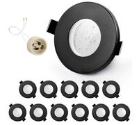 GeyouLux 12x Spot LED Encastrable IP65 Cadre Avec Douille GU10, Spots de plafond en Fer Noir, Rond plat Spots Salle de bain spot cadre d'encastrement 68mm pour extérieur- intérie