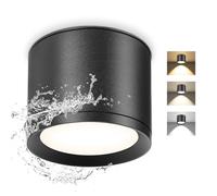 GeyouLux 3CCT LED Spot Salle de Bain IP44, 7W 800LM Spots de Plafond, Ø84x65mm 3000K/4500K/6500K Spot Salle de Bain, Aluminium Rond Noir Plafonnier Spot LED, 1 pièces
