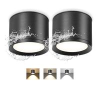 GeyouLux 3CCT LED Spot Salle de Bain IP44, 7W 800LM Spots de Plafond, Ø84x65mm 3000K/4500K/6500K Spot Salle de Bain, Aluminium Rond Noir Plafonnier Spot LED, 2 pièces