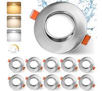 GeyouLux 3CCT Spot LED Encastrable Dimmable 230V 5W IP44 Spot Salle de Bain 68-80mm 45° Rotatif Spot LED Encastrable Extra Plat Rond Nickel Brossé Plafonnier pour Salon Chambre Cuisine Lot de 10