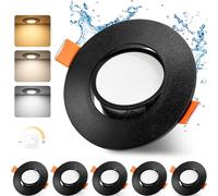 GeyouLux 3CCT Spot LED Encastrable Dimmable 230V 5W IP44 Spot Salle de Bain 68-80mm 45° Rotatif Spot LED Encastrable Extra Plat Rond Noir Plafonnier pour Salon Chambre Cuisine Lot de 6