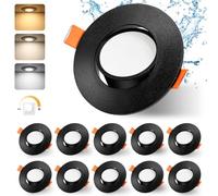 GeyouLux 3CCT Spot LED Encastrable Dimmable 230V 5W IP44 Spot Salle de Bain 68-80mm 45° Rotatif Spot LED Encastrable Extra Plat Rond Noir Plafonnier pour Salon Chambre Cuisine Lot de 10