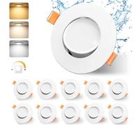 GeyouLux 3CCT Spot LED Encastrable Dimmable 230V 5W IP44 Spot Salle de Bain Orientable 68-80mm 45° Rotatif LED Encastrable Extra Plat Rond Blanc Plafonnier pour Salon Chambre Cuisine Lot de 1