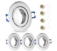 GeyouLux 4x Spot LED Encastrable 230V IP44 Cadre Avec Douille GU10, Spots de plafond en Aluminium Chrome brossé, Rond plat Spots Salle de bain spot cadre d'encastrement 68mm pour extérieur- intérie